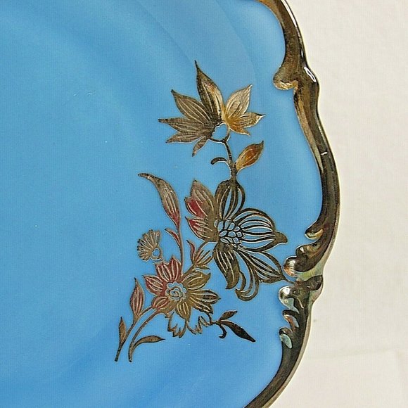 Germany Sandwich Dessert Plates Bavaria Blue Silver 7.5" Set of 4 Floral - Picture 2 of 5